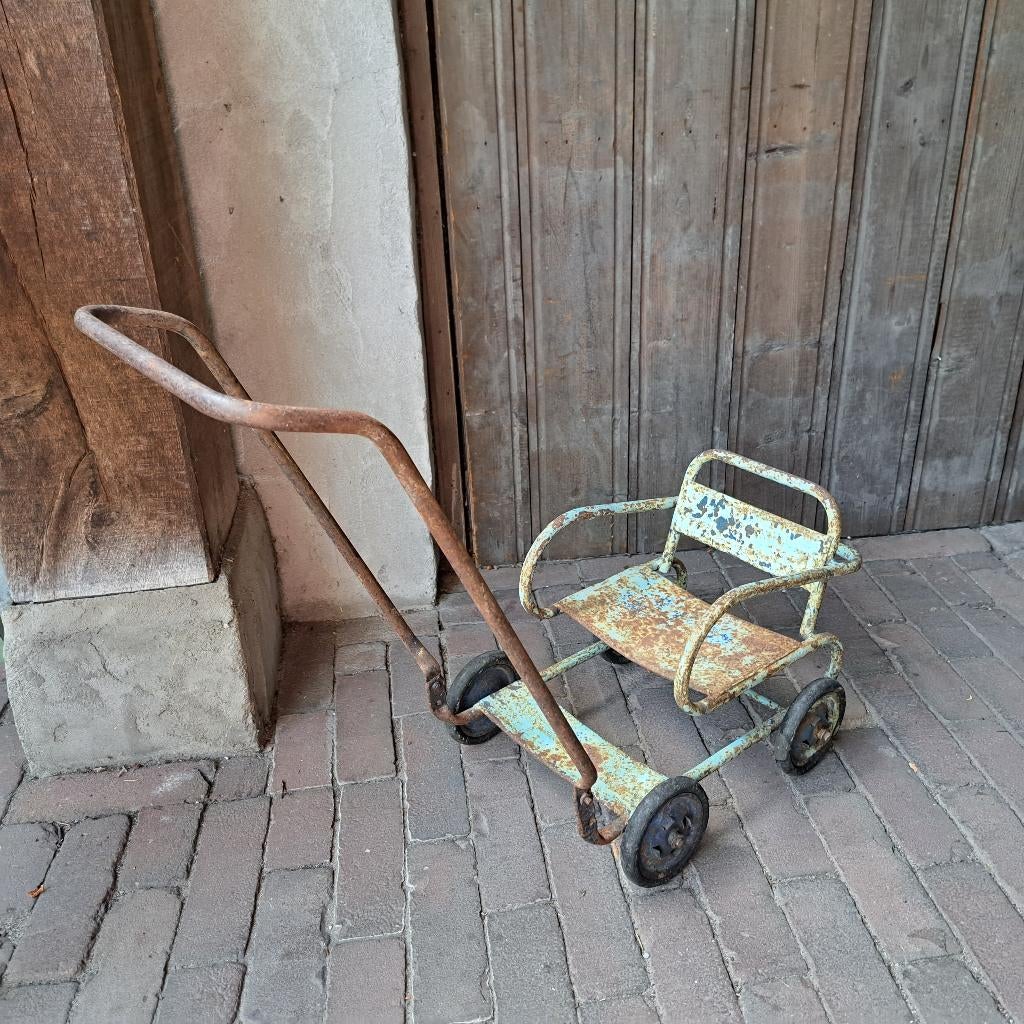 Brocante oude Franse metalen poppenwagen speelgoed *Etage3*, Gebruikt, ., Ophalen of Verzenden, .