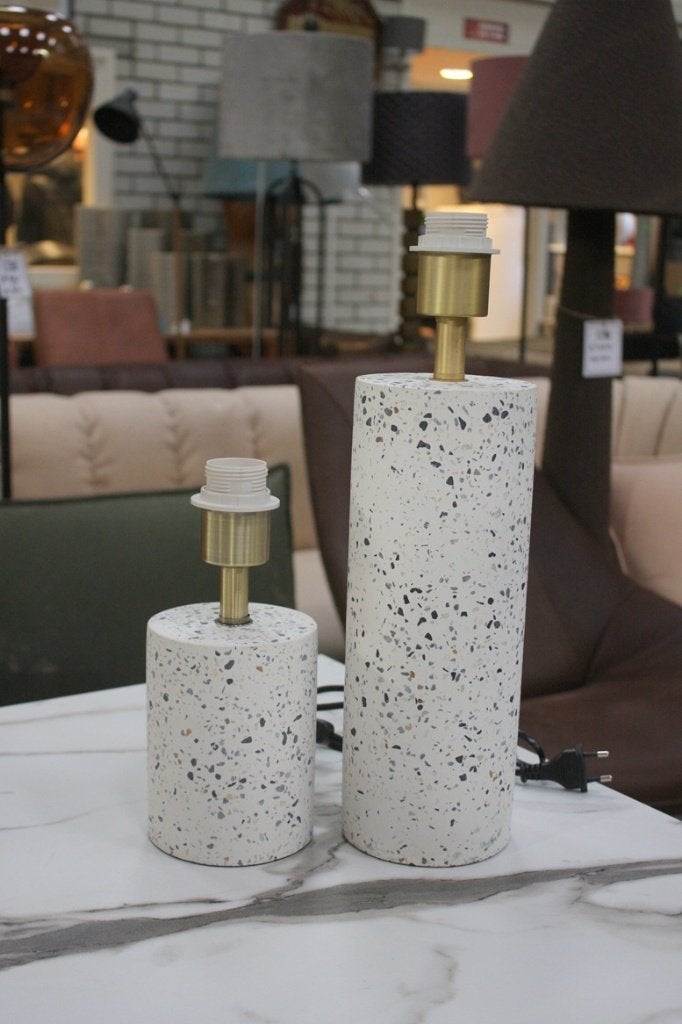 2 x ronde lampvoet Randy Light & Living Terrazzo wit, Met schakelaar, Zo goed als nieuw, Steen/keramiek, E27 (groot)