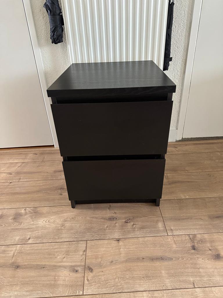 Nachtkastje met 2 lades - Zwart/donkerbruin, Ophalen, Minder dan 45 cm, 55 tot 70 cm, Zo goed als nieuw