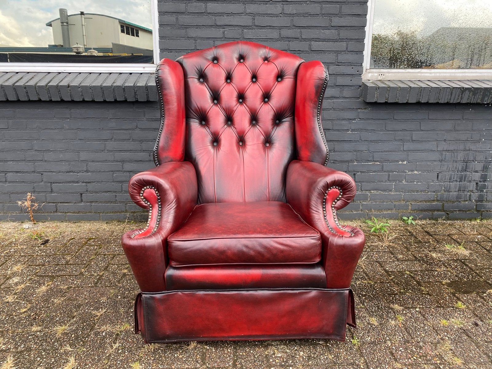 Chesterfield oorfauteuil oxblood rood, Ophalen, Zo goed als nieuw, 75 tot 100 cm