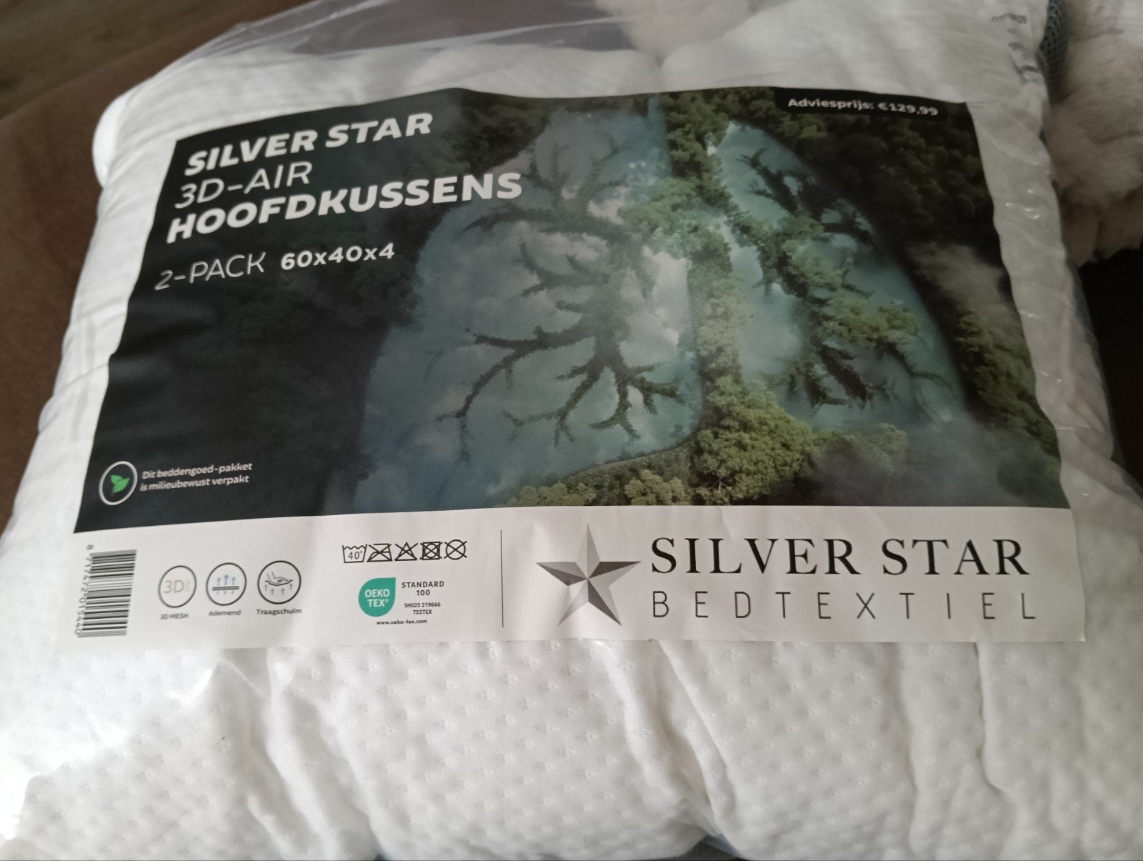 Silver Star 3D-Air Hoofdkussens - 2-pack 60x40x4, Eenpersoons, Wit, Nieuw, Ophalen of Verzenden