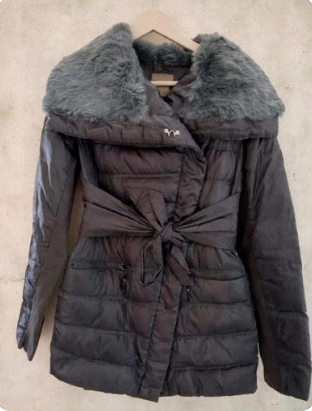 Pinko winterjas maat S met bontkraag, Ophalen of Verzenden, Maat 36 (S), Grijs