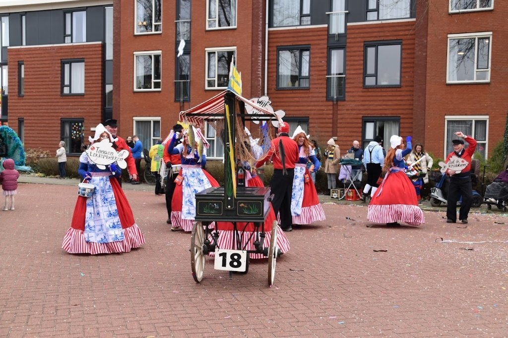 Loopgroep Volendam tongen of lekker bekken 14 pers, Carnaval, Zo goed als nieuw, Kleding, Ophalen