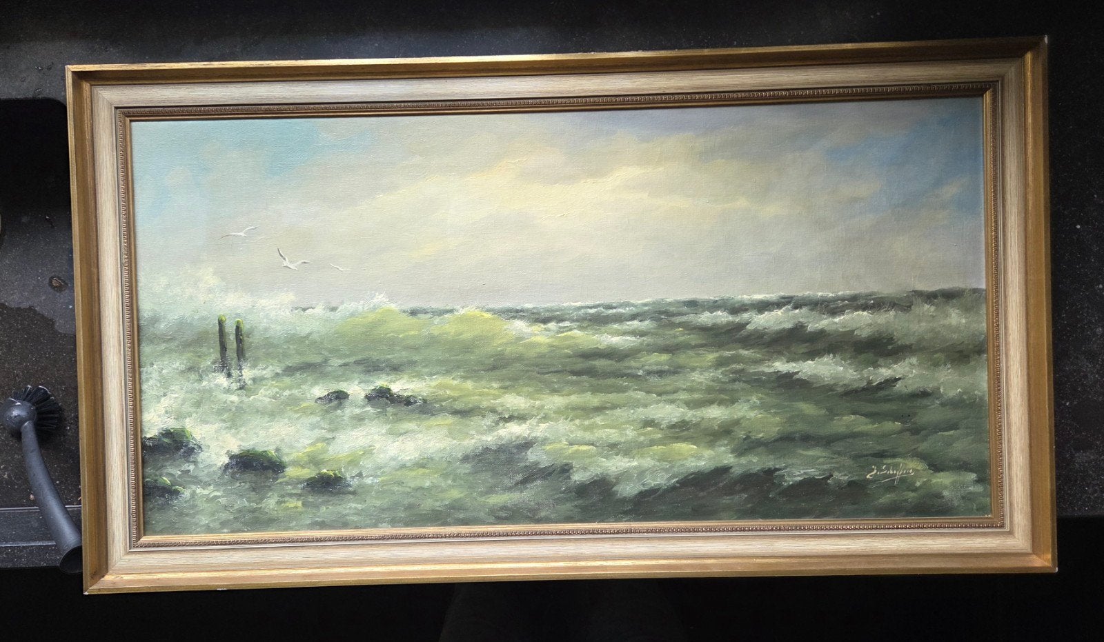 schilderij zeezicht ruige zee J.Scheffers, Antiek en Kunst, Kunst | Schilderijen | Klassiek, Ophalen