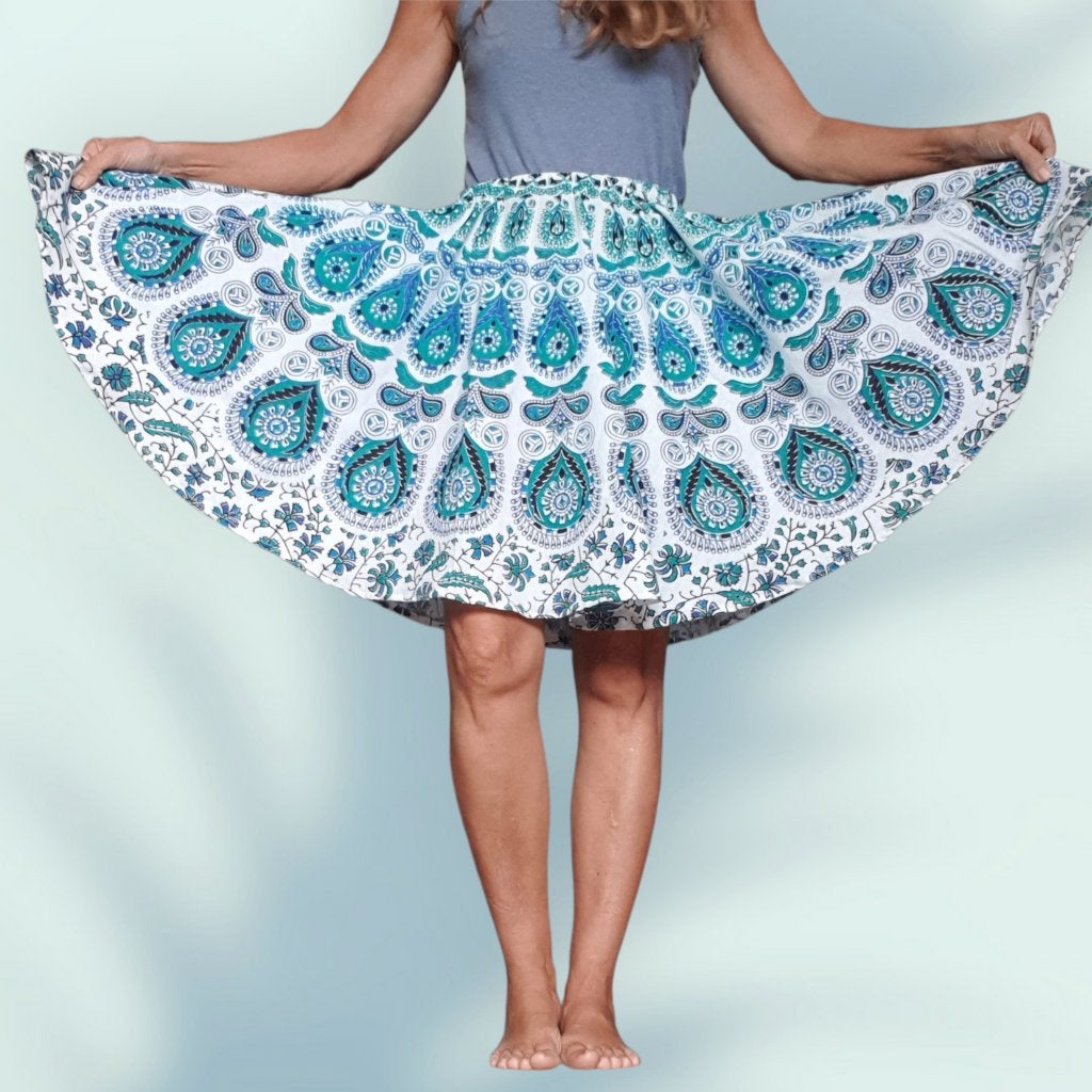 Blauw witte boho rok handgemaakt recycled past mt 36 tm 42, Kleding | Dames, Rokken, -, Blauw, Handgemaakt, -