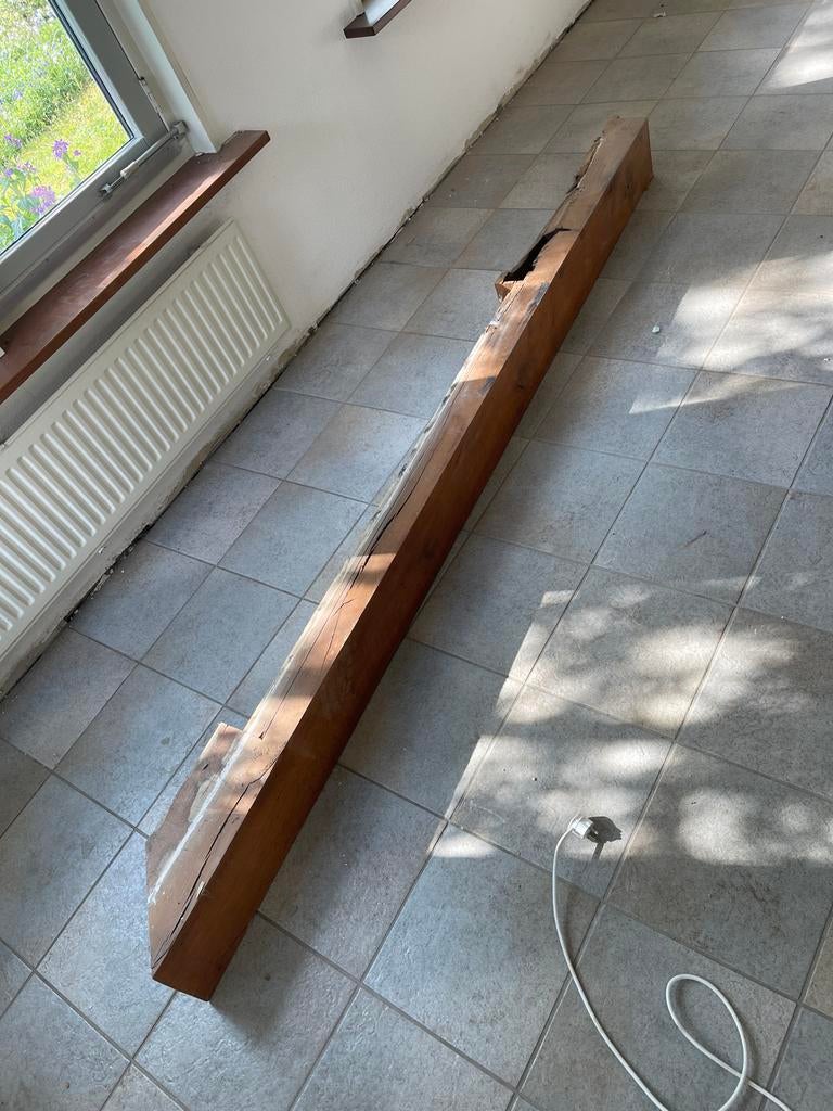 Massief eiken balk 269x18cm, Gebruikt, Eiken, Ophalen of Verzenden, 250 tot 300 cm