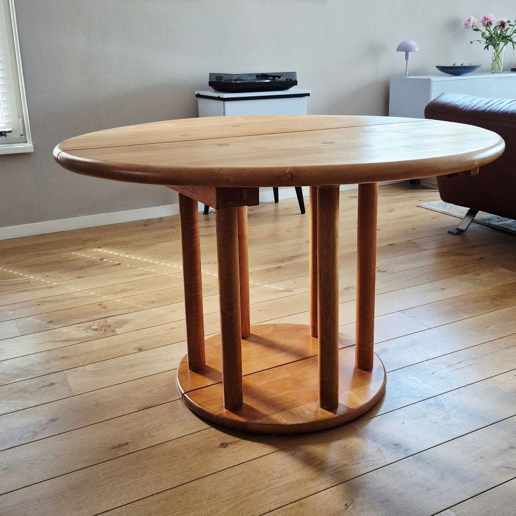 Team 7 Uitschuifbare Eettafel – Massief elzenhout, Gebruikt, Rond, Ophalen of Verzenden, Vijf personen of meer