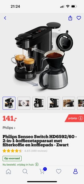 koffiezet apparaat, Ophalen, Afneembaar waterreservoir, Gebruikt, 10 kopjes of meer