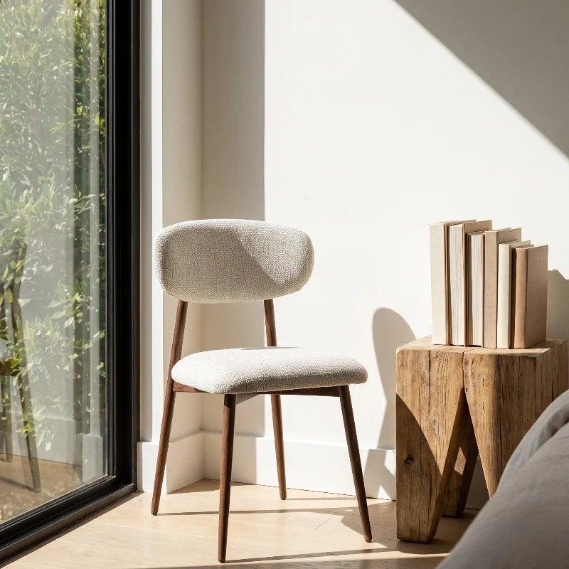 4 Nieuwe Japandi Eetkamerstoelen Walnoot, Huis en Inrichting, Bruin, Nieuw, Ophalen of Verzenden, Vier