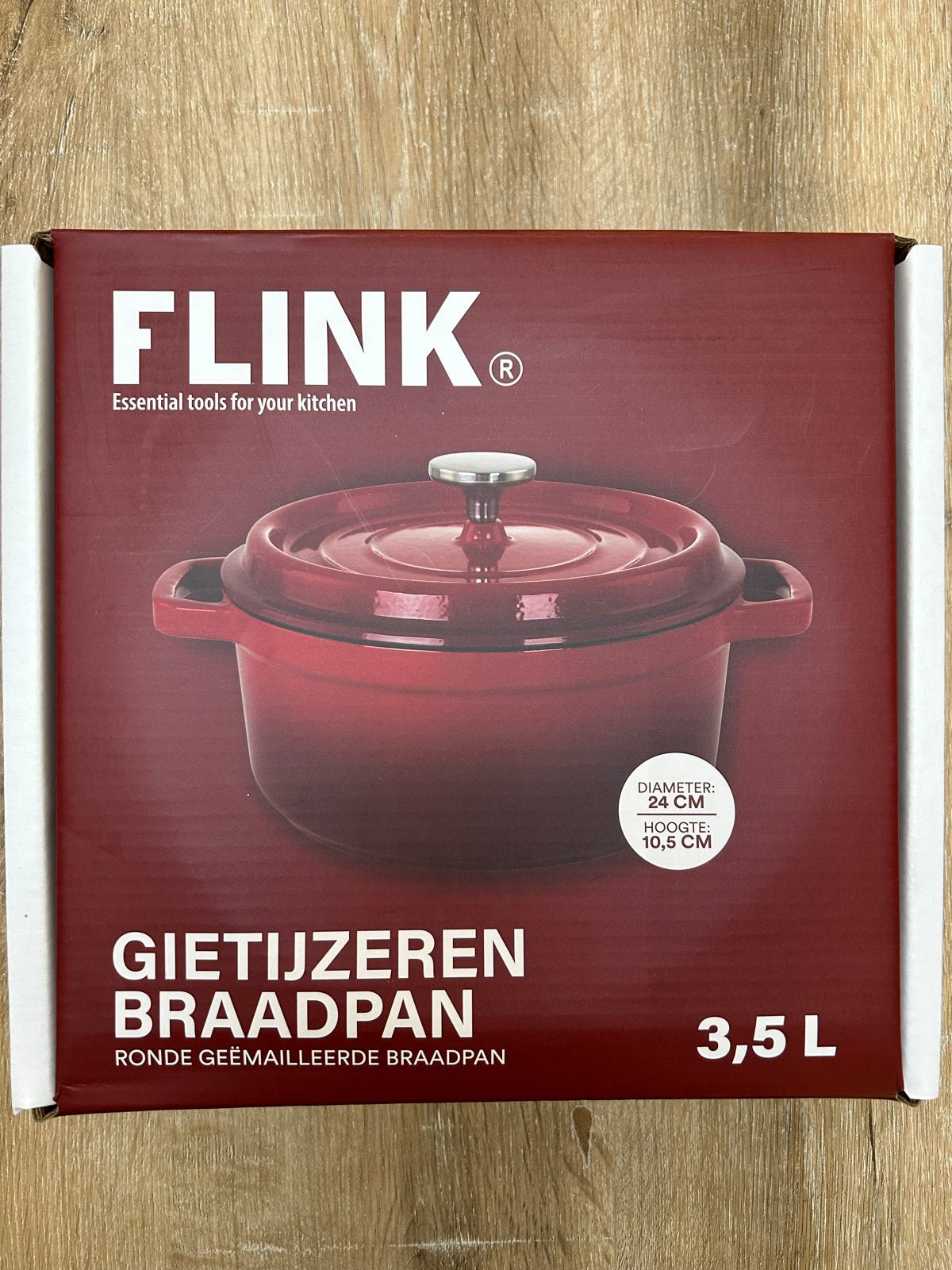 Flink Gietijzeren Braadpan - Rond, Geëmailleerd, 3.5L, Ophalen, Met deksel, Nieuw, Overige merken