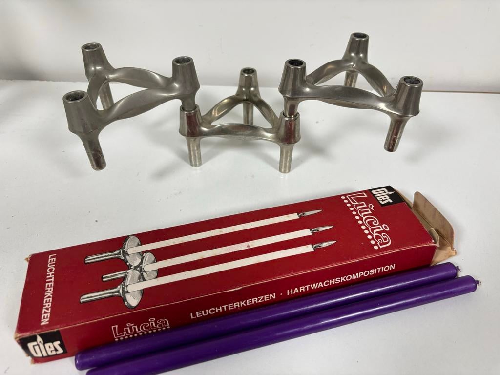 Vintage Nagel Stoff & Söhne kandelaars met kaarsen, Ophalen of Verzenden, Koper of Brons
