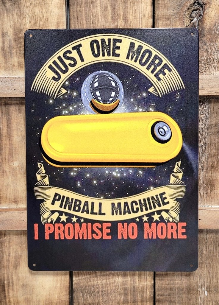 Just one more game pinball flipperkast metalen reclamebord, Info@deconoord.nl, Deco Noord, Nieuw, Ophalen of Verzenden