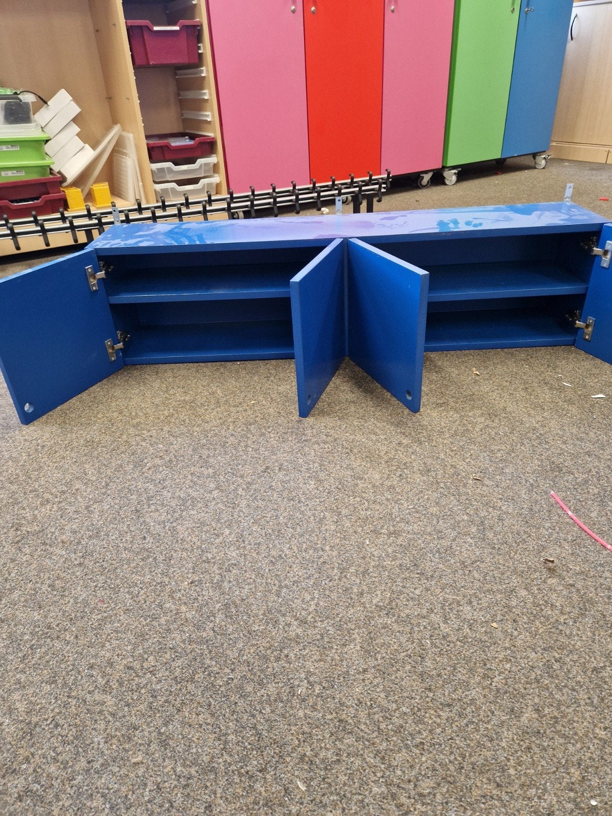 3 blauwe MDF wandkastjes - 120x22x30 cm, Ophalen, Gebruikt