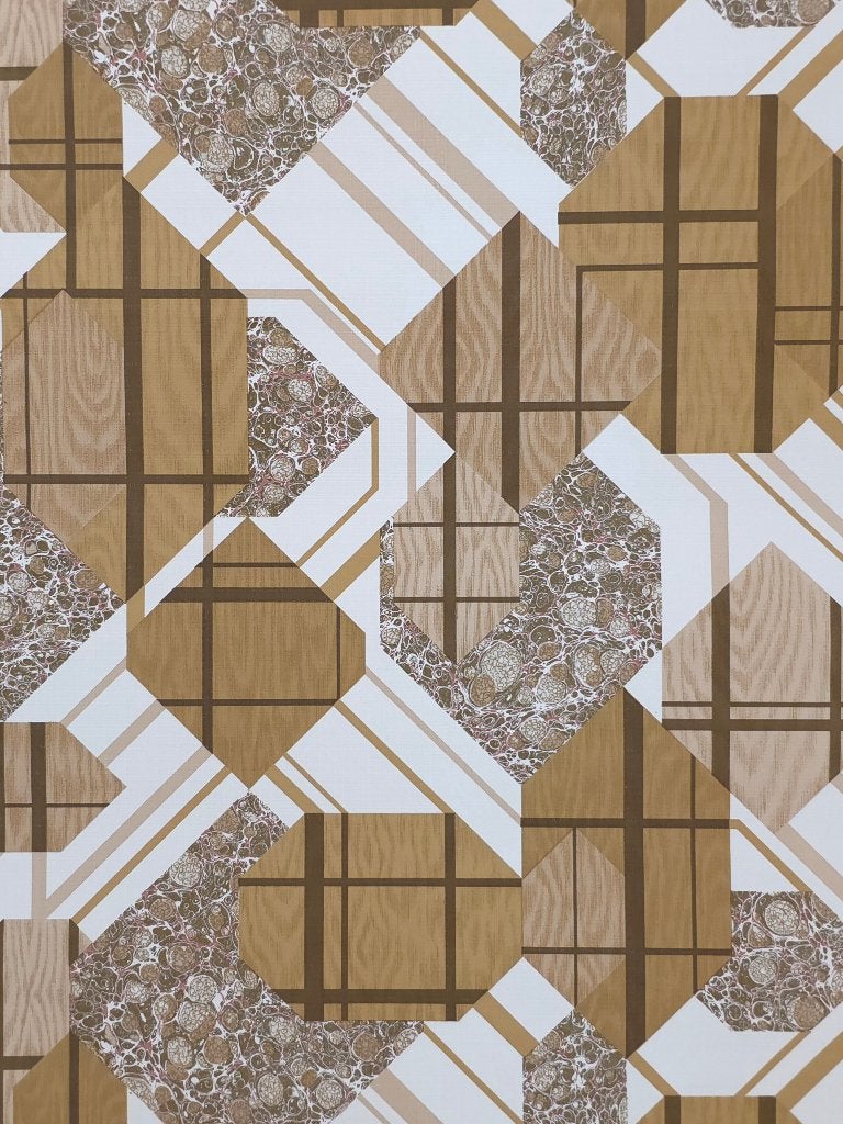 5657 geometrisch retro behang bruin beige 70s vintage swiet, Ophalen of Verzenden, Beige