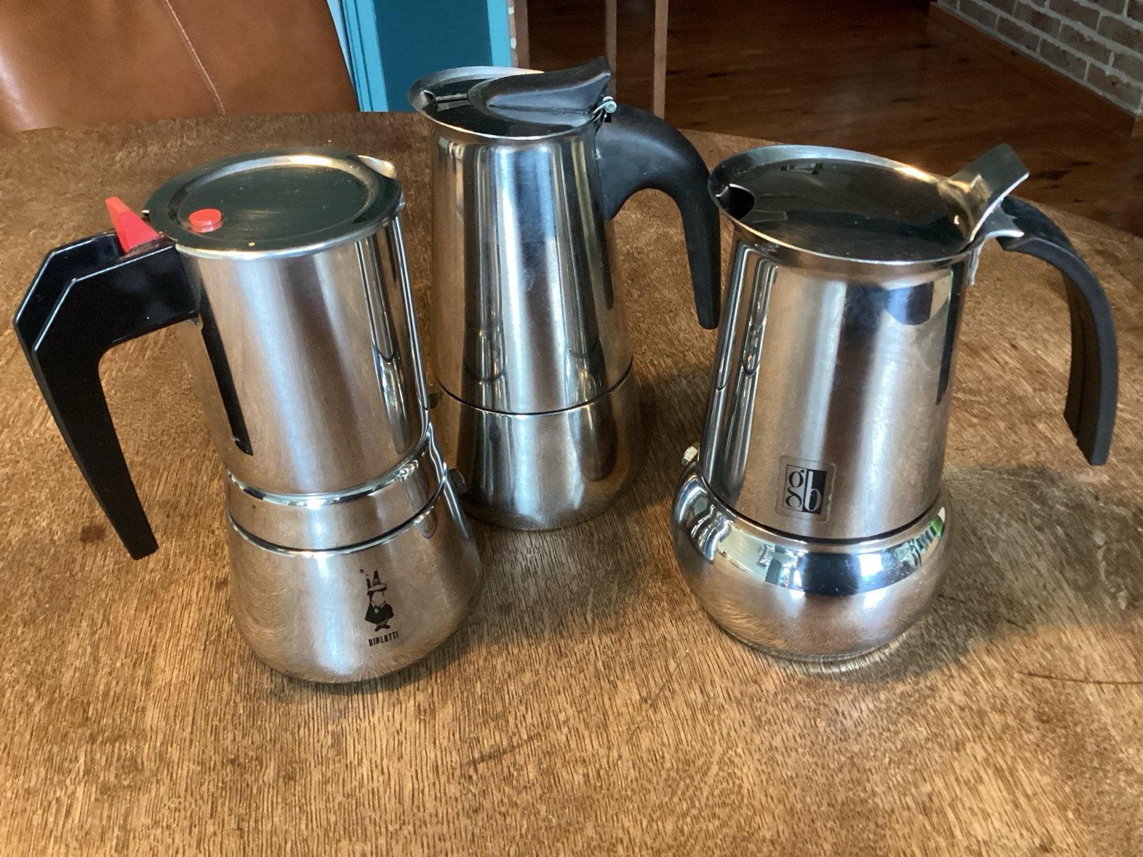 Set van 3 Koffie Percolators (Gb, Bialetti, Naamloos), Witgoed en Apparatuur, Koffiezetapparaten, Ophalen, Overige modellen, Gemalen koffie