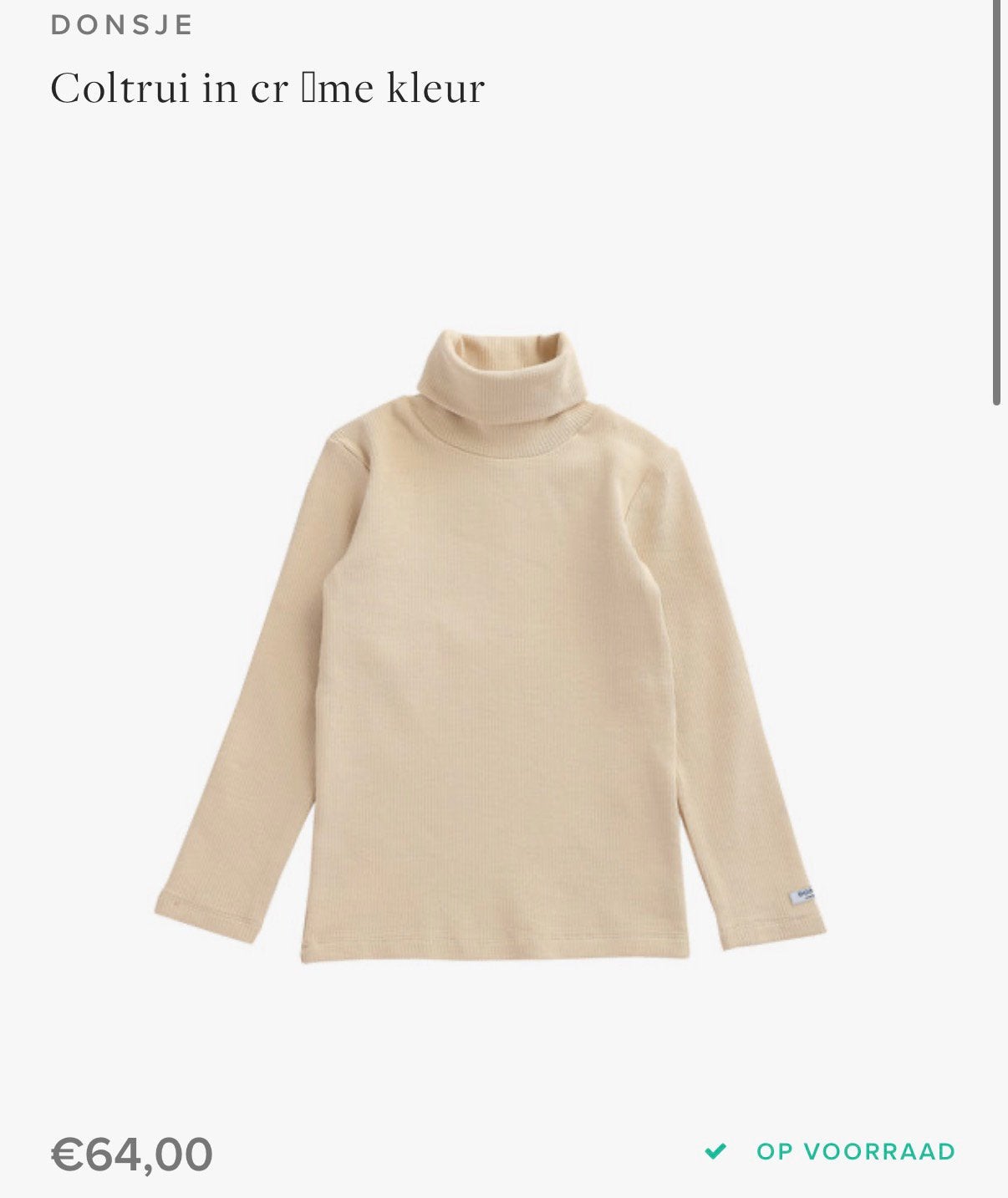 Donsje Amsterdam ribbed turtleneck – 3–4 years, Ophalen of Verzenden, Zo goed als nieuw, Jongen of Meisje, Jas