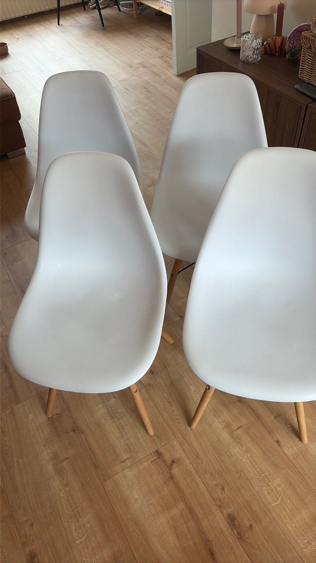 4 eettafelstoelen, Huis en Inrichting, Stoelen, Ophalen, Kunststof, Gebruikt, Wit