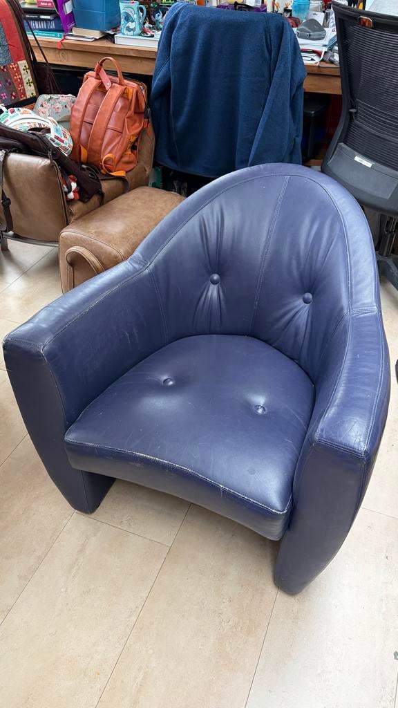 Leolux Carabas fauteuil leer blauw, Ophalen, Gebruikt, Leer, 75 tot 100 cm