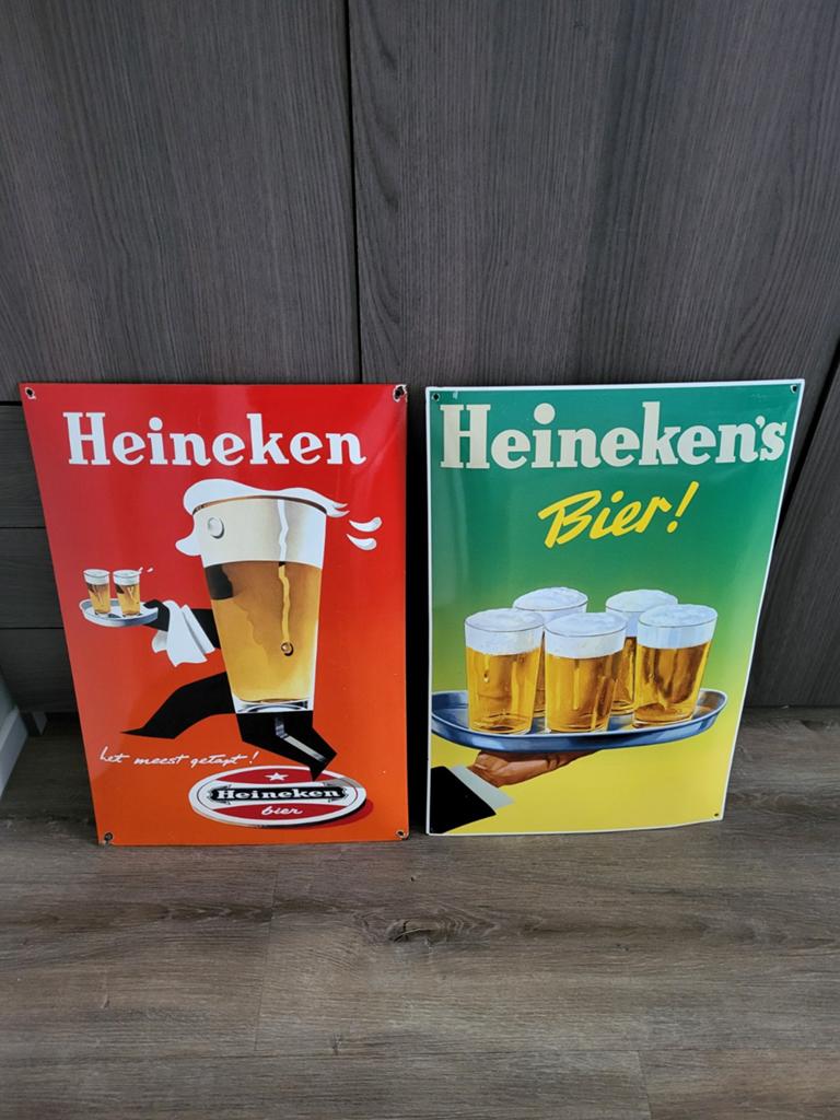 2 mooie Echte Zware Emaile Borden van Heineken, Ophalen of Verzenden
