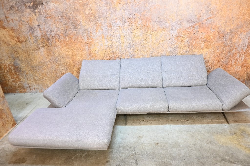 ZGANieuw grijze stoffen W Schillig design hoekbank verstelb!, Hoekbank, 300 cm of meer, Ophalen of Verzenden, Zo goed als nieuw