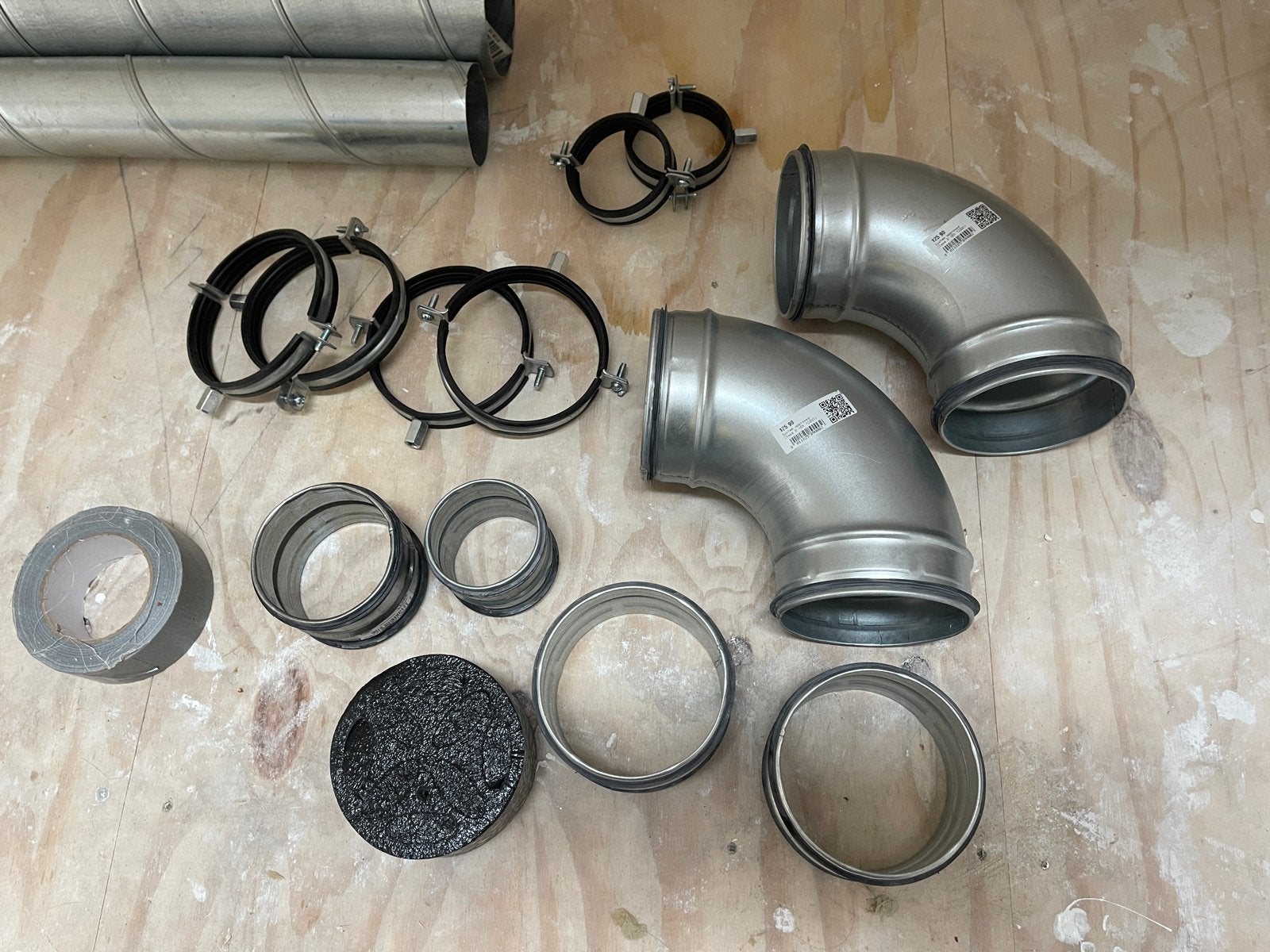Spirobuizen 80 & 125 mm met bochten en accessoires, Gebruikt, Aluminium, Ophalen of Verzenden, Minder dan 2 meter
