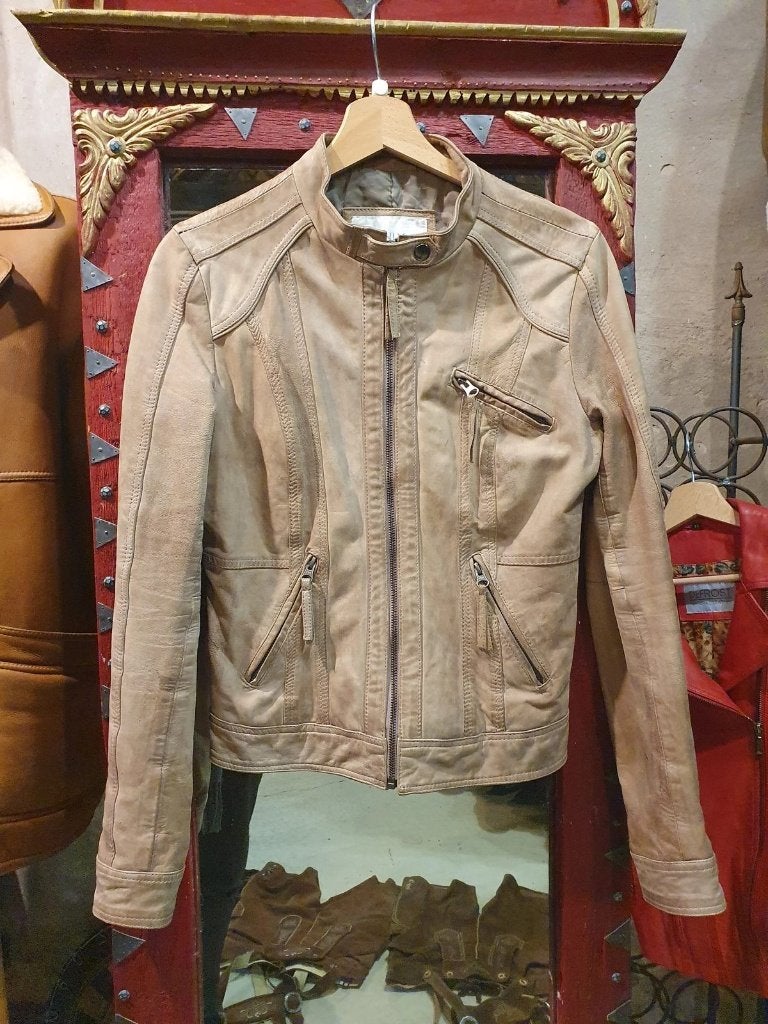 Lederen beige Dames Jas, echt leer - Maat S, Only, Beige, Djt@dejuistetoon.eu, Ophalen of Verzenden