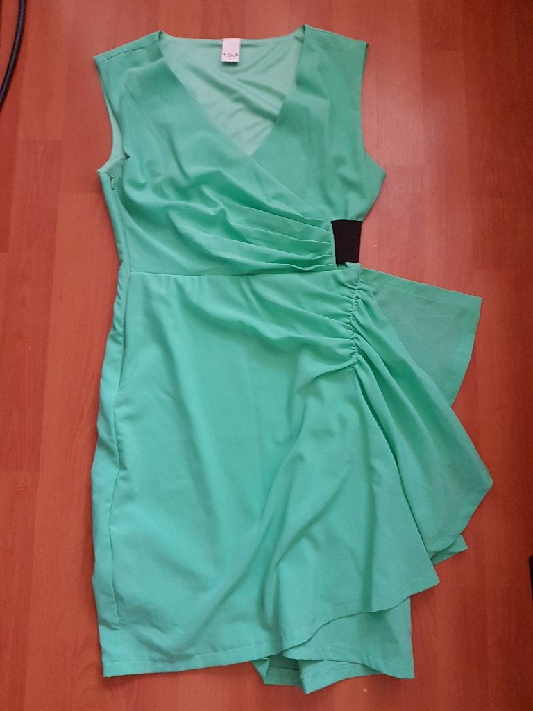 Leuk mintgroen zachtgroen jurkje van Vila - S, Kleding | Dames, Vila, Ophalen of Verzenden, Zo goed als nieuw, Knielengte