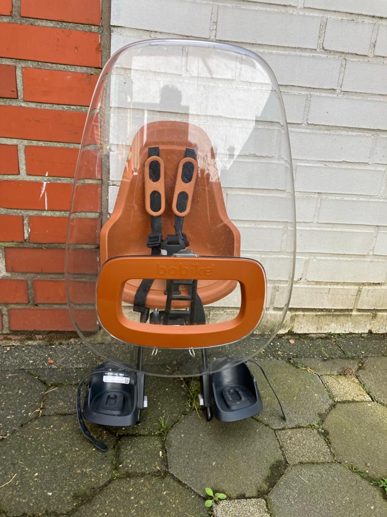 Bobike fietszitje voorop met windscherm, Fietsen en Brommers, Fietsaccessoires | Fietsstoeltjes, Ophalen, Voetsteuntjes, Zo goed als nieuw