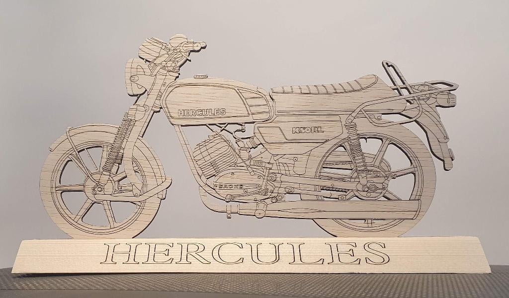 Thema Silhouet met een Hercules K50RL brommer als thema, Ophalen of Verzenden, Wandklok