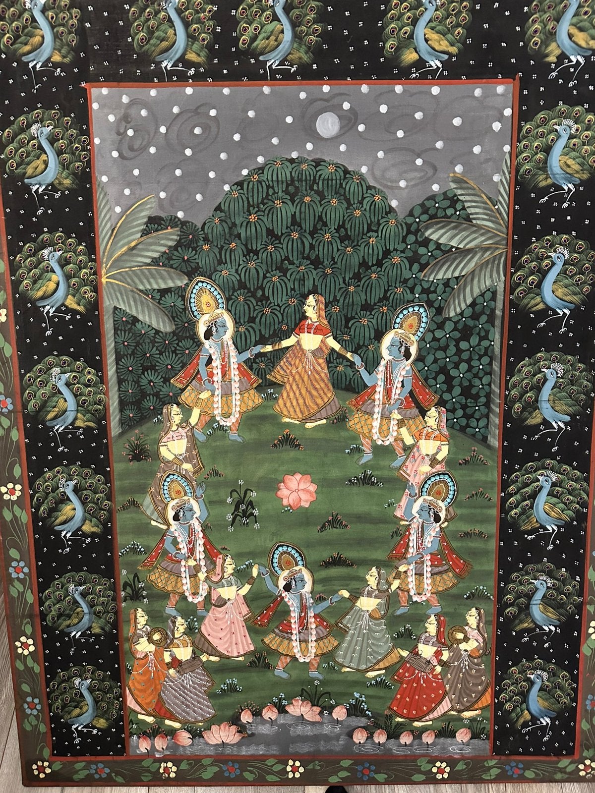 Exclusief Monumentaal Indiaas Pichwai schilderij op doek, Antiek en Kunst, Kunst | Schilderijen | Klassiek, Ophalen of Verzenden