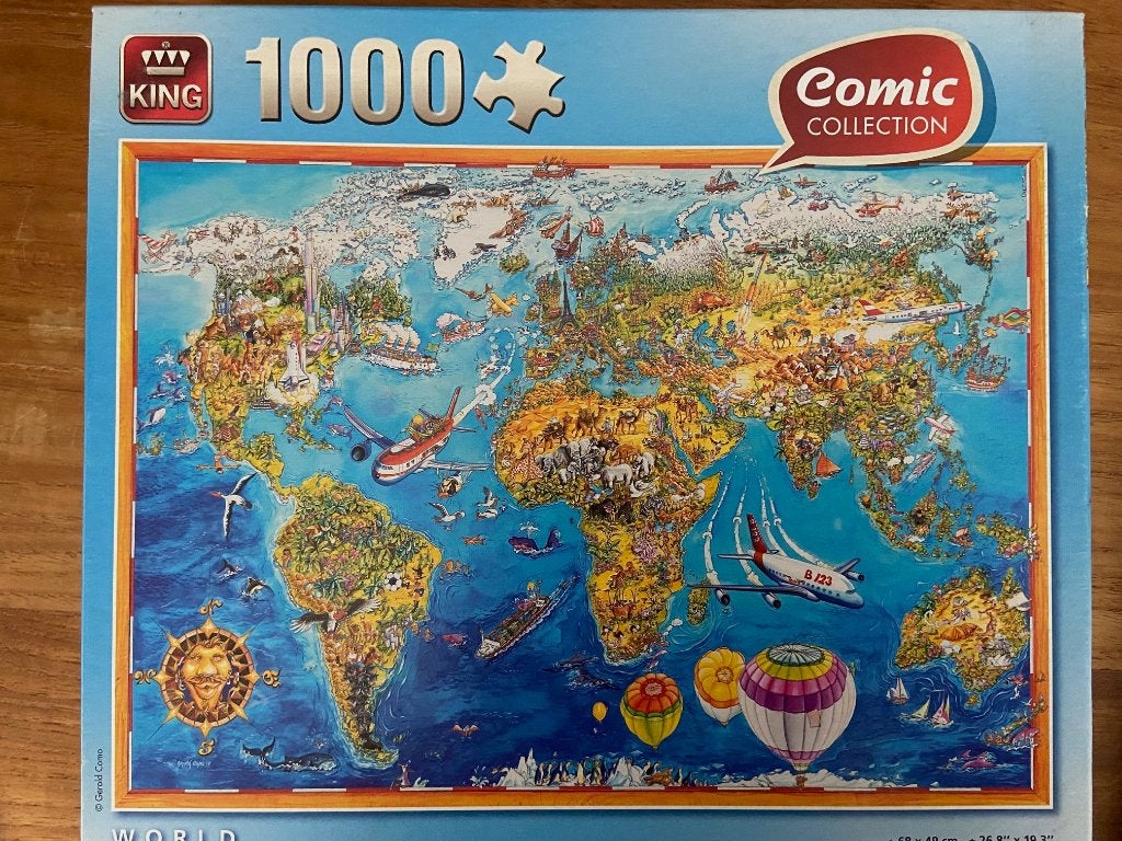 Komische legpuzzle King World, Ophalen of Verzenden, 500 t/m 1500 stukjes, Gebruikt, Legpuzzel