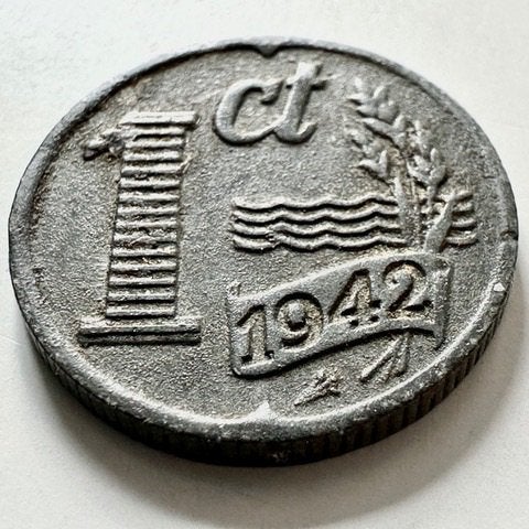 1 cent zink Tweede Wereldoorlog 1942, Ophalen of Verzenden, Koningin Wilhelmina, 1 cent, Losse munt