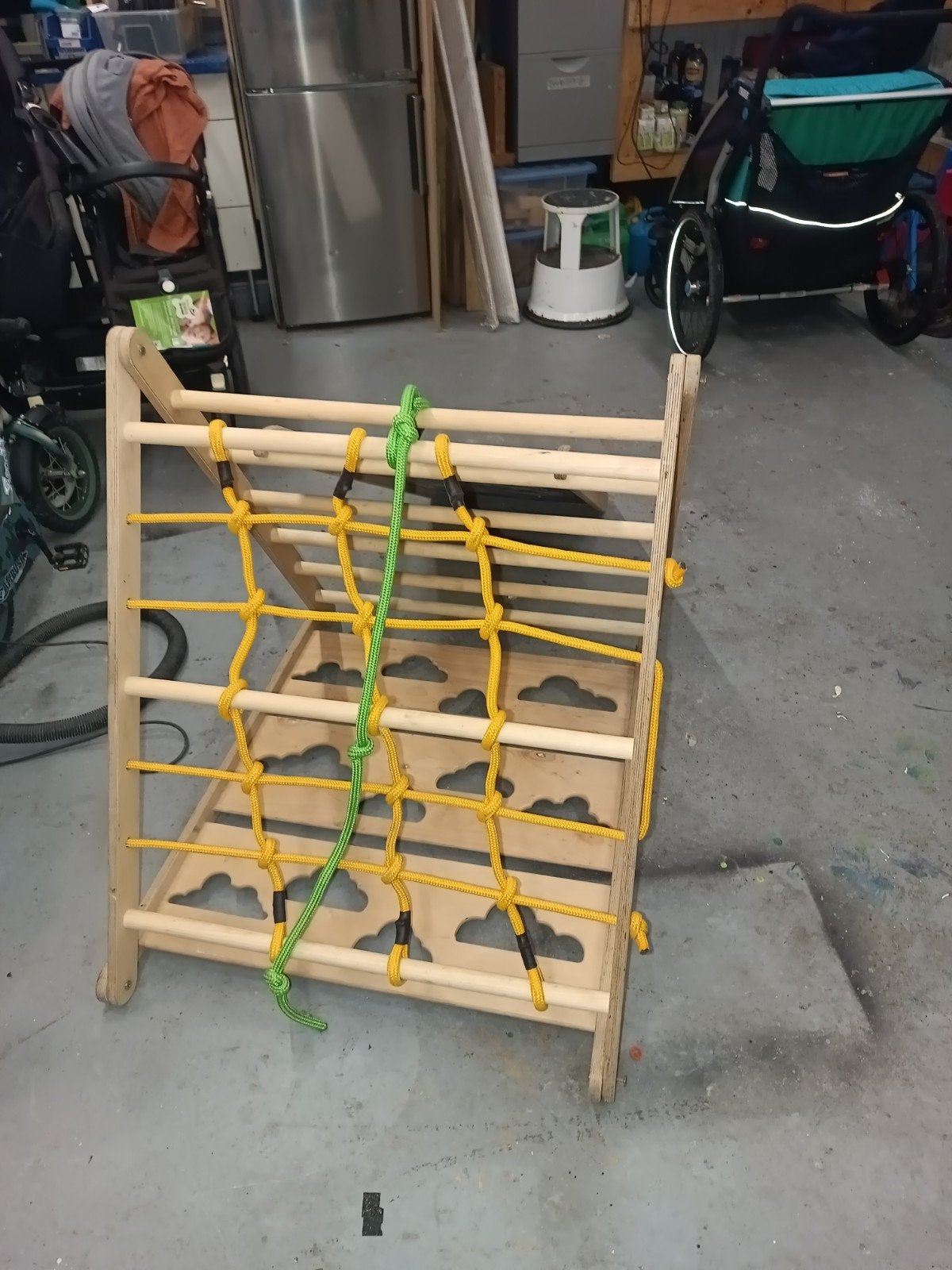 Houten Klimrek met Glijbaan en Klimnet - gebruikt, Ophalen, Gebruikt, Glijbaan