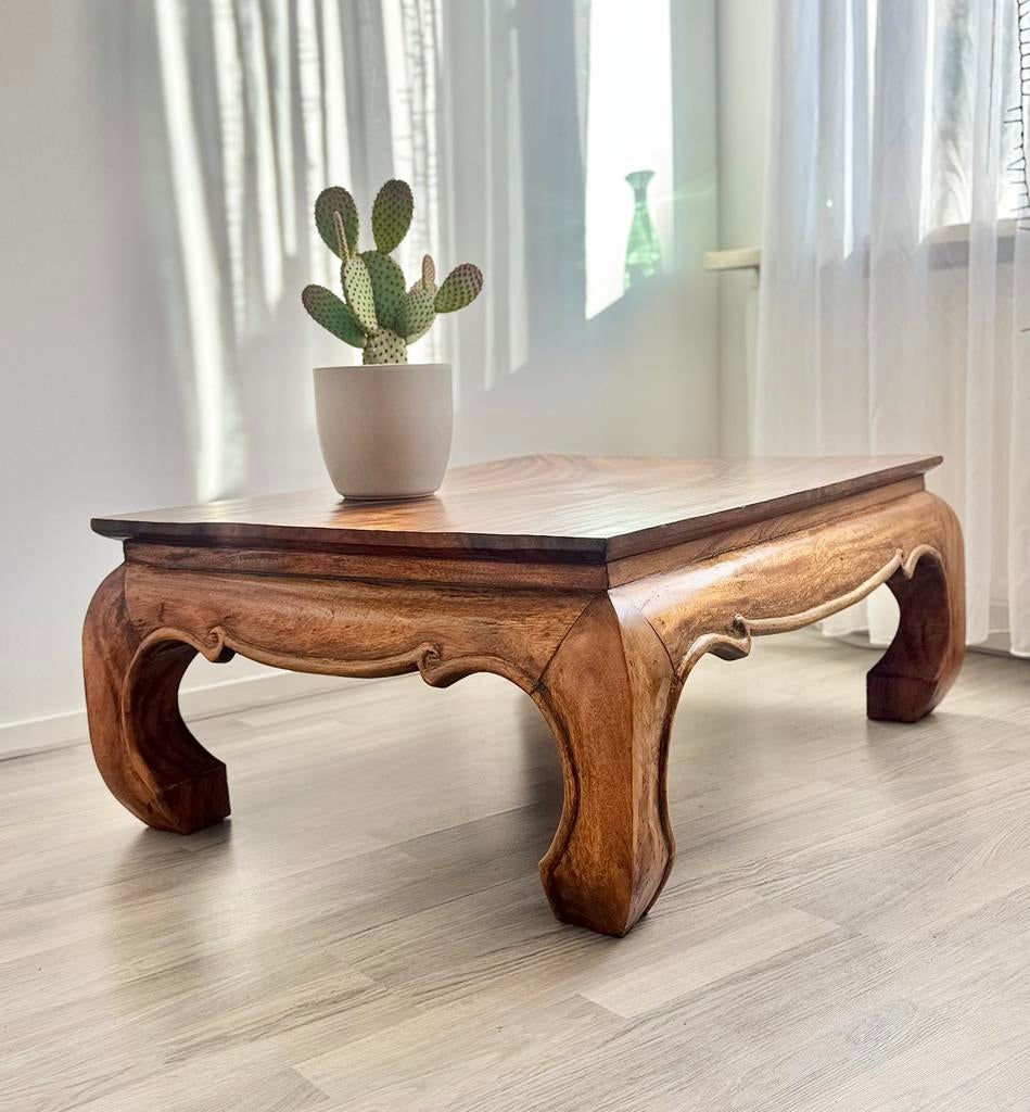 102x75x41cm Opium massiefhouten salontafel Thailand, Huis en Inrichting, Tafels | Salontafels, Ophalen, 50 tot 100 cm, Vierkant