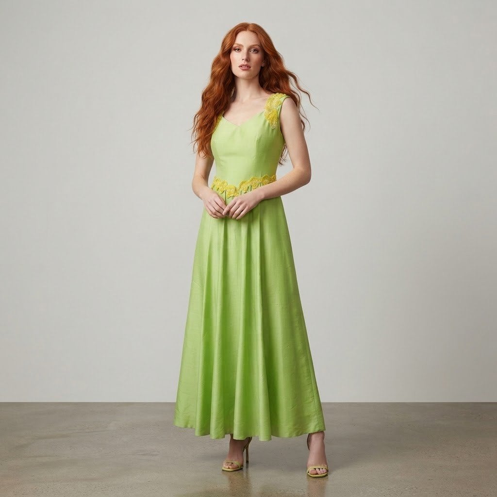 Lichtgroene fantasyjurk met gele bloemendetails, maat 38, Kleding | Dames, Maat 38/40 (M), Ophalen of Verzenden, Kleding, Overige thema's
