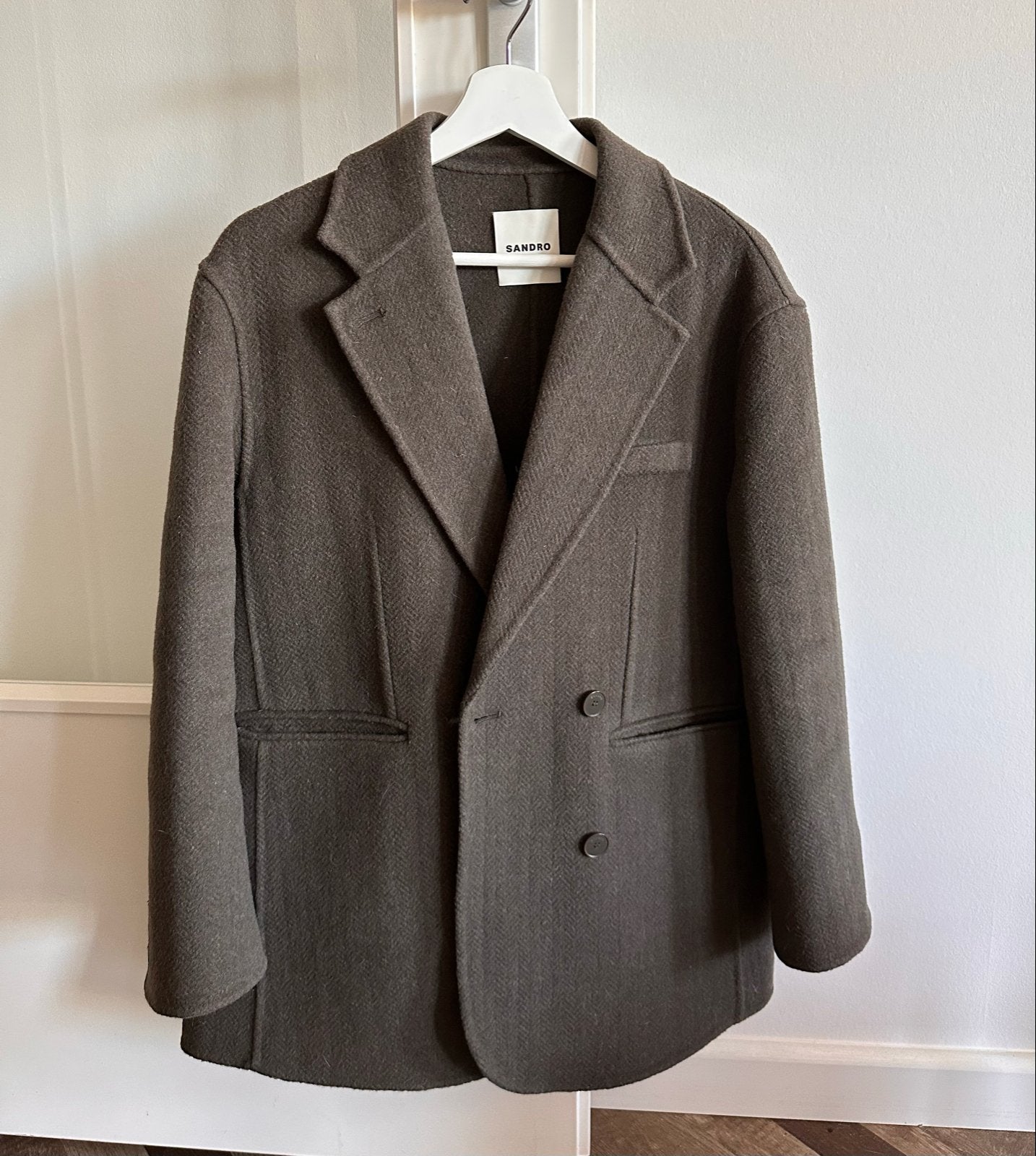 Sandro wollen oversized jas maat 34, Ophalen of Verzenden, Zo goed als nieuw, Maat 34 (XS) of kleiner, Bruin