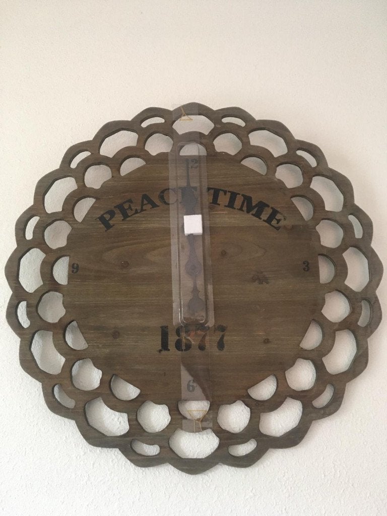Nieuw * Peace Time Houten Wandklok 60cm - Stoer, Ophalen of Verzenden, Nieuw, Wandklok