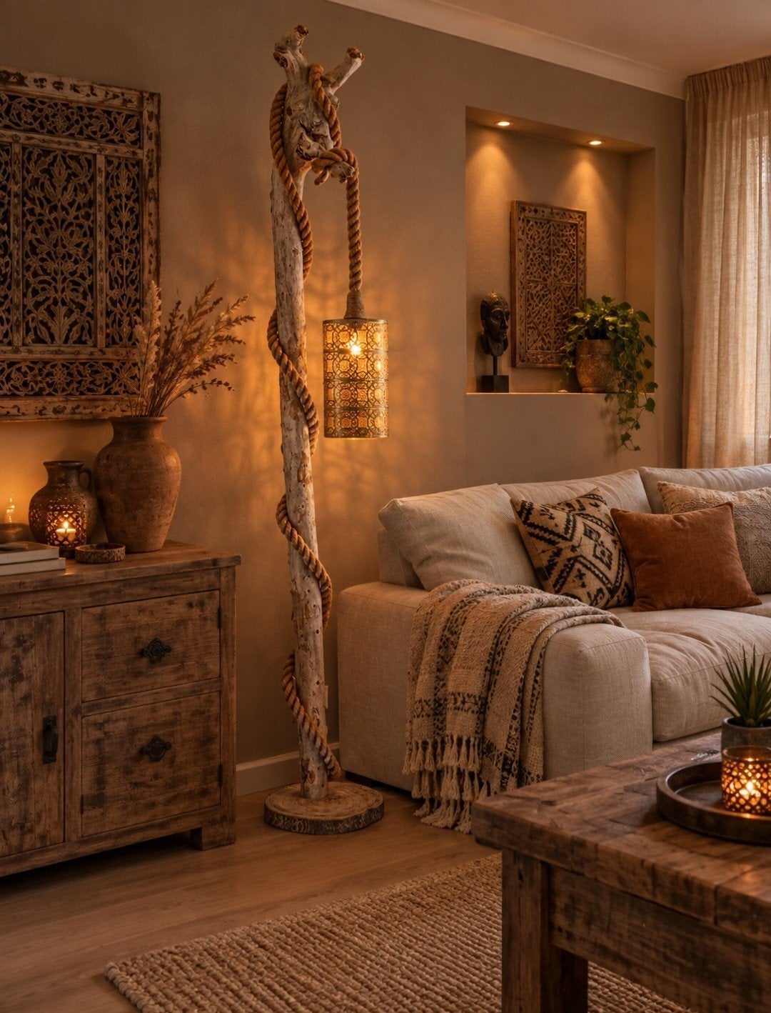 Stoere robuuste vloerlamp van drijfhout, Huis en Inrichting, Ophalen, 200 cm of meer, Stoer sober robuust landelijk drijfhout