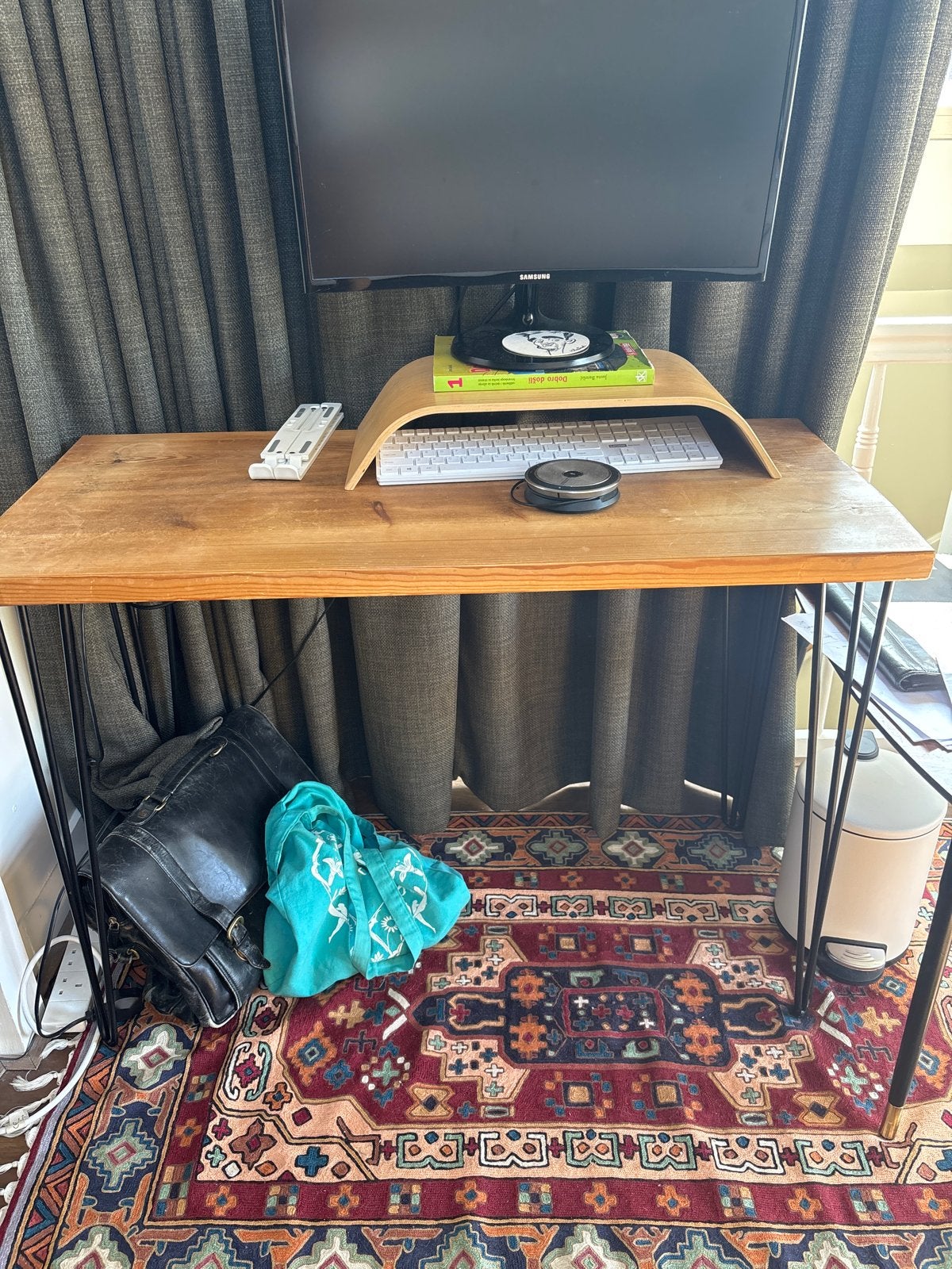 Houten bureau/tafel met metalen hairpin poten, Ophalen, Overige typen, Gebruikt, Hout