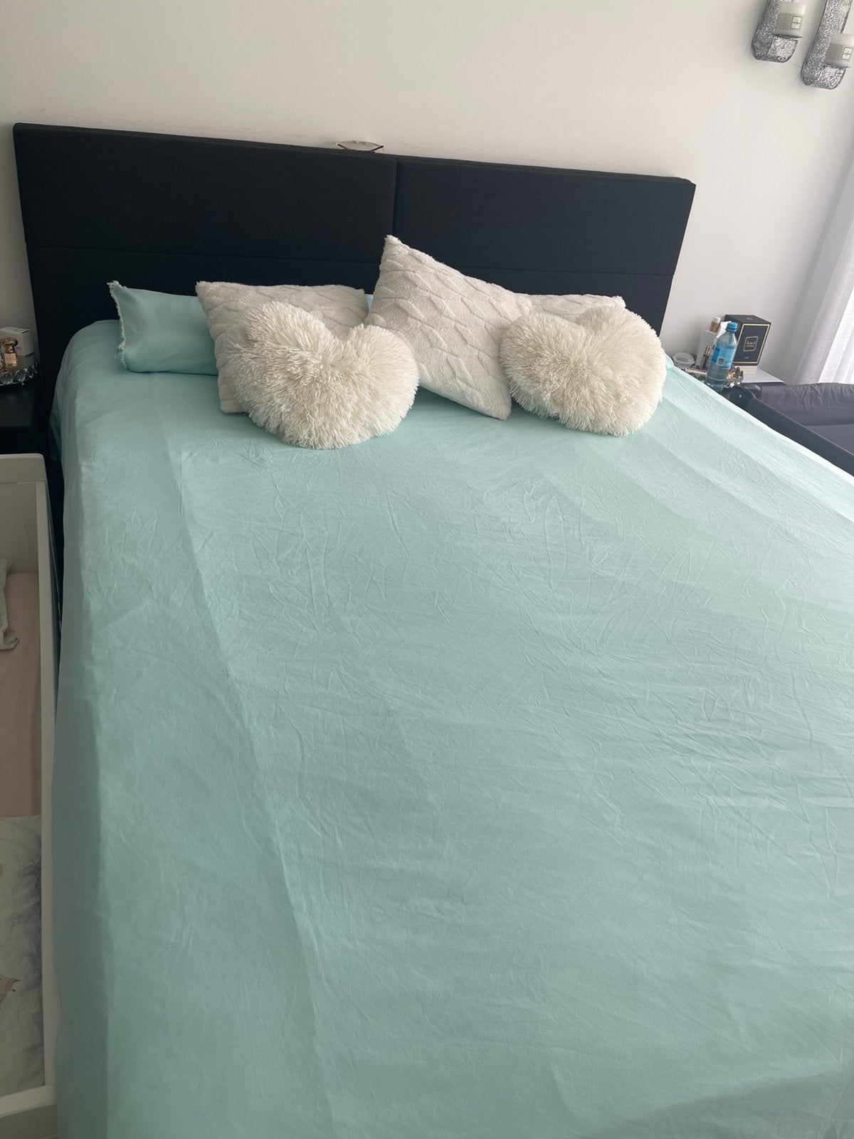 Bed 160x200 incl. matras & topper, Zwart, Tweepersoons, Ophalen of Verzenden, Zo goed als nieuw
