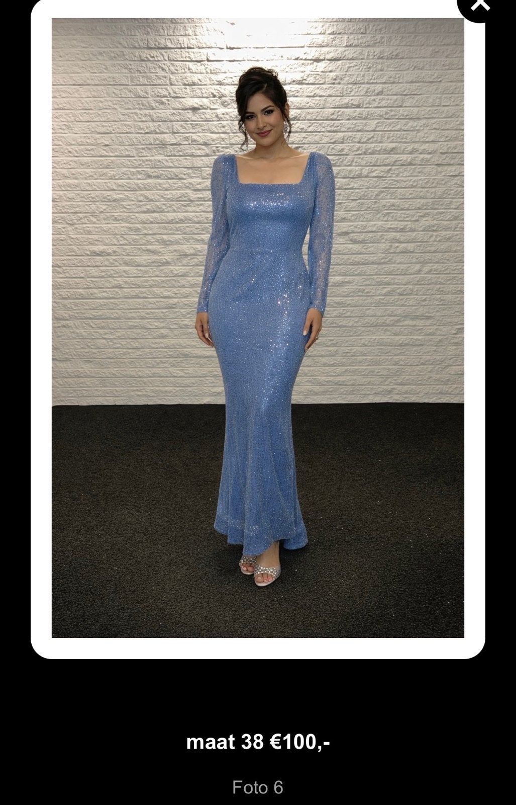 Elegante blauwe galajurk met pailletten, maat 38, Blauw, Nieuw, Onder de knie, Ophalen