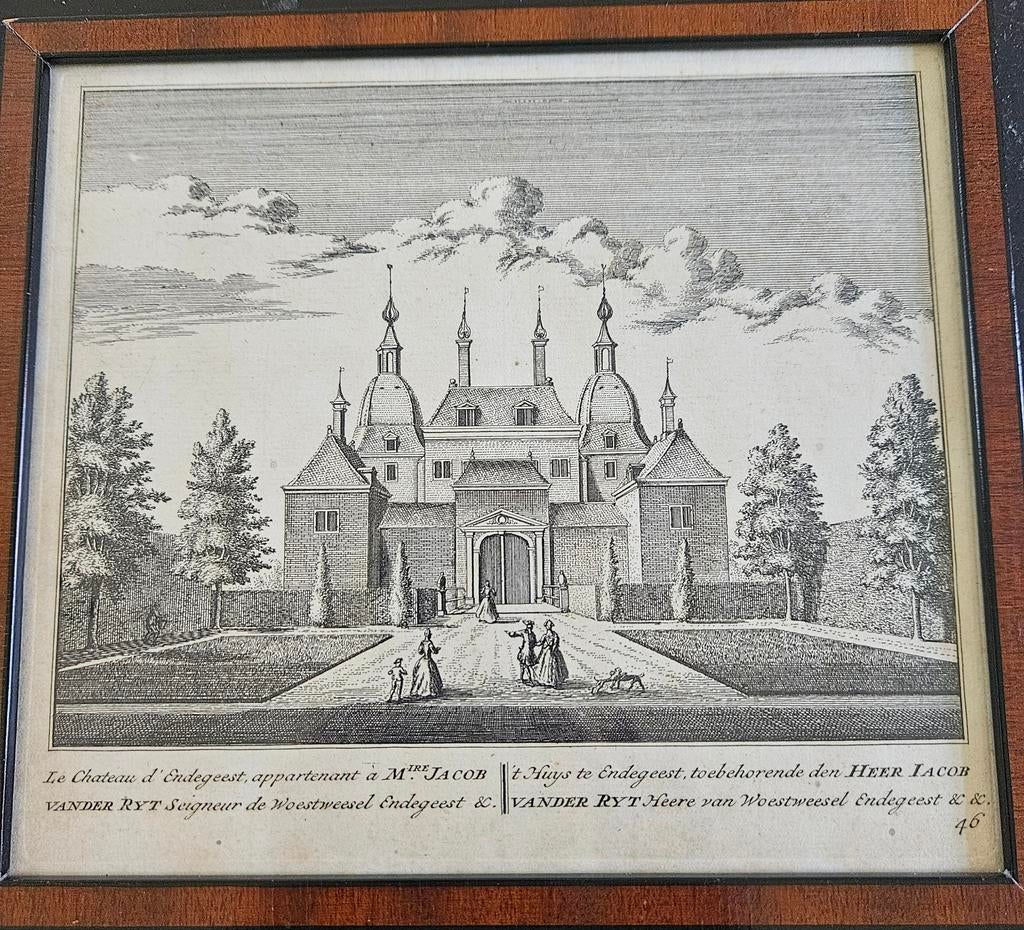 Kopergravure 't Huys te Endegeest, Oegstgeest - L. Schenk, Antiek en Kunst, Kunst | Etsen en Gravures, Architectuur, Ophalen of Verzenden