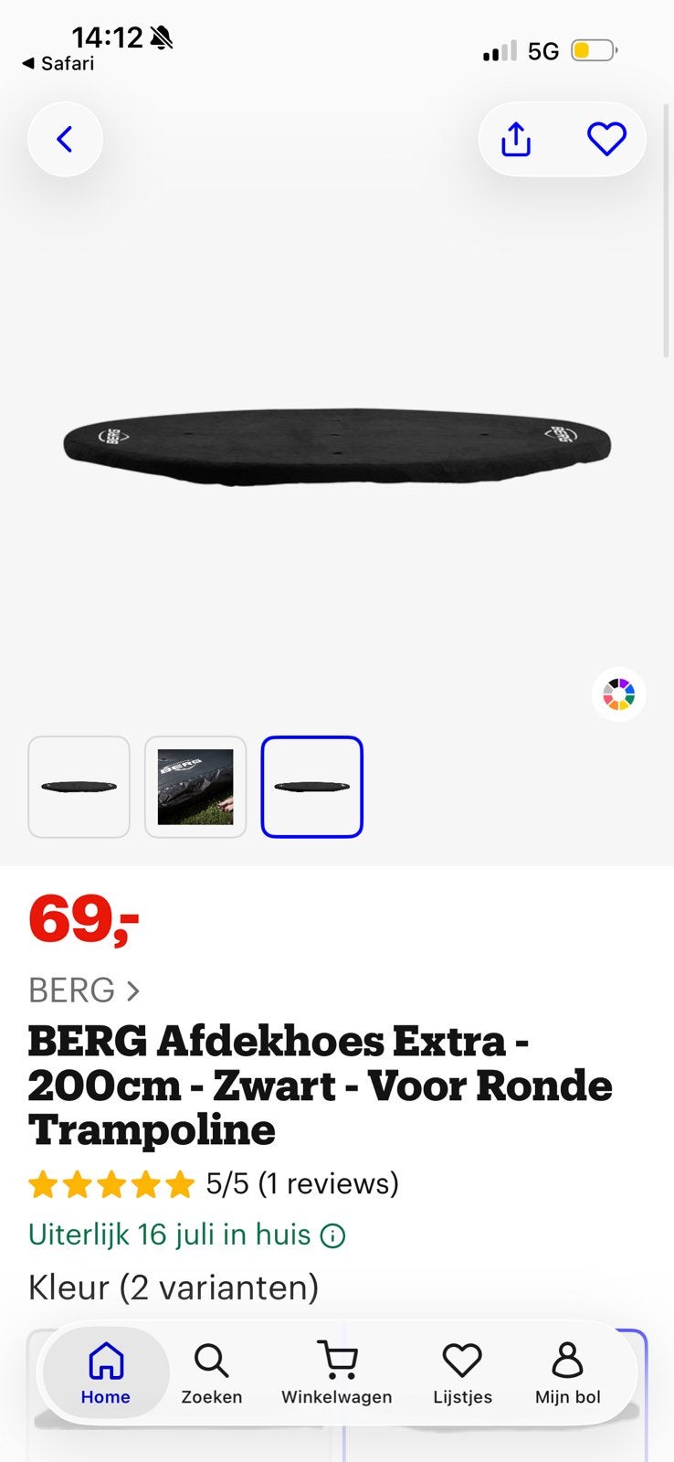 BERG Trampoline Afdekhoes - Extra Strong - 200 cm - Zwart, Kinderen en Baby's, Speelgoed | Buiten | Trampolines, Ophalen, Nieuw