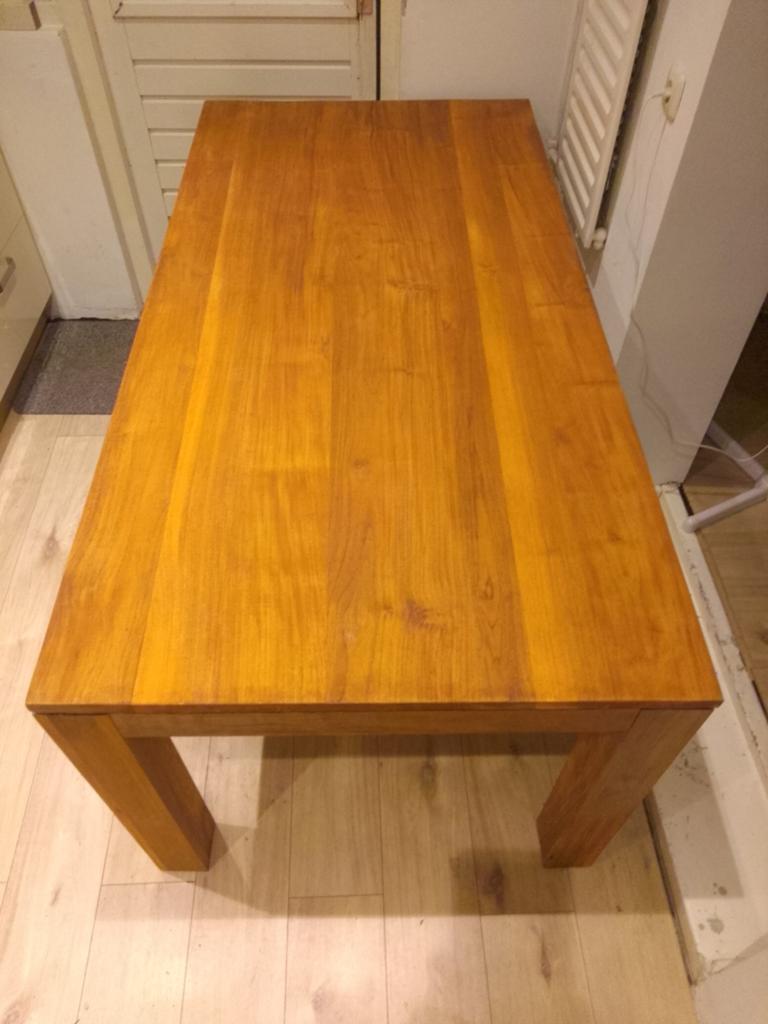 Prachtige handgemaakte teakhouten tafel, gerestaureerd, Ophalen, Teakhout, 50 tot 100 cm, Zo goed als nieuw