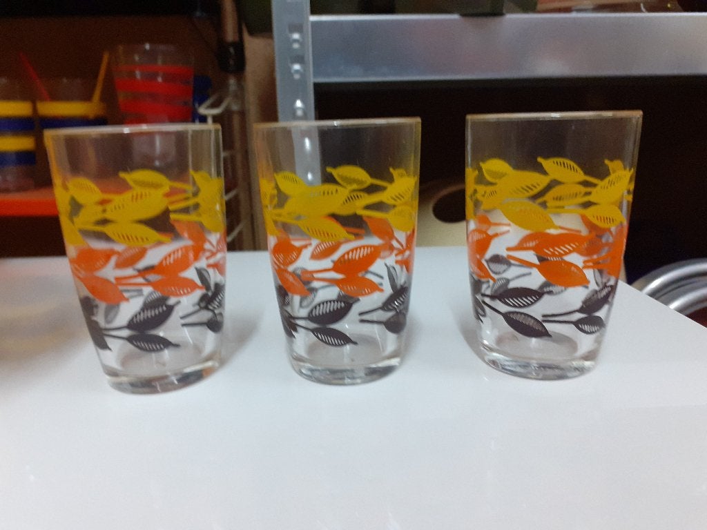 3 seventies drink glazen jaren 70 design retro 1970s, Glas of Glazen, Gebruikt, ?, Glas