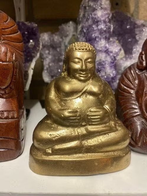 Bronzen Sangkachai Boeddha – chroomgoud – 10 cm, 10 cm, Niet van toepassing - particulier, Niet van toepassing - particulier, Ophalen of Verzenden