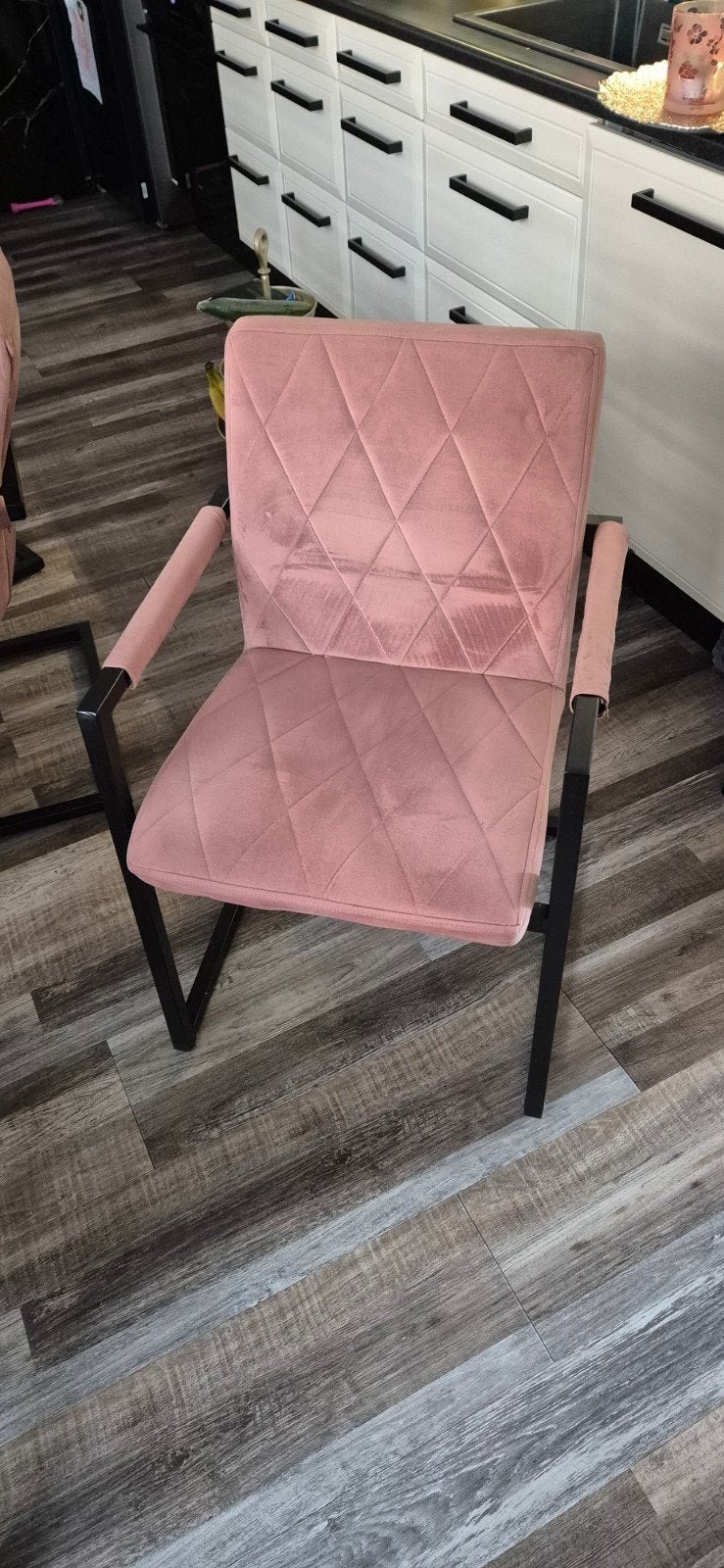 6 roze velvet eetkamerstoelen, Ophalen, Gebruikt, Overige kleuren, Industriëel