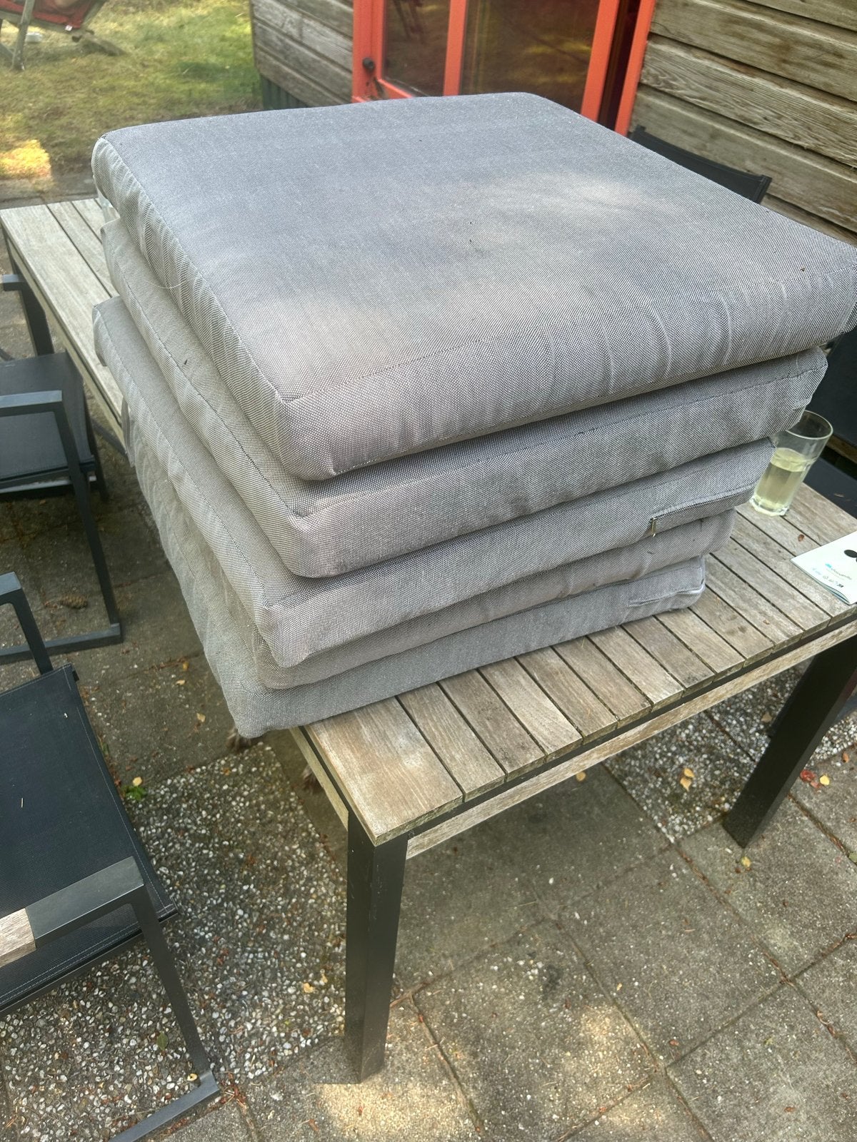 Grijze loungekussens: 5x 59x59cm, 6x 59x40cm, Huis en Inrichting, Ophalen, Gebruikt, Grijs, Loungekussen