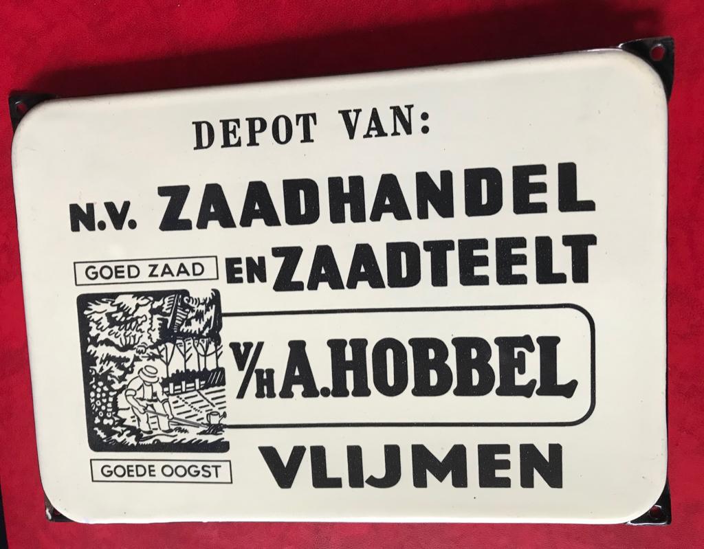 mooi emaille bordje van zaadhandel Hobbel uit Vlijmen., Ophalen of Verzenden, Zo goed als nieuw, Reclamebord
