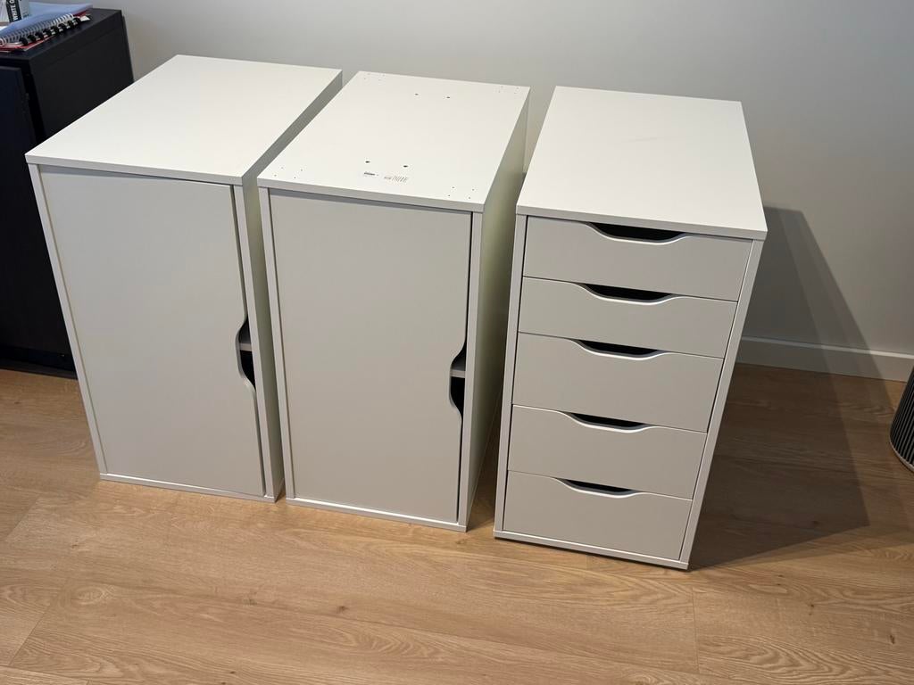 3x IKEA ALEX bureaukastjes wit: 1 lade, 2 opberg met plank, Huis en Inrichting, Ophalen, Gebruikt, 70 tot 120 cm